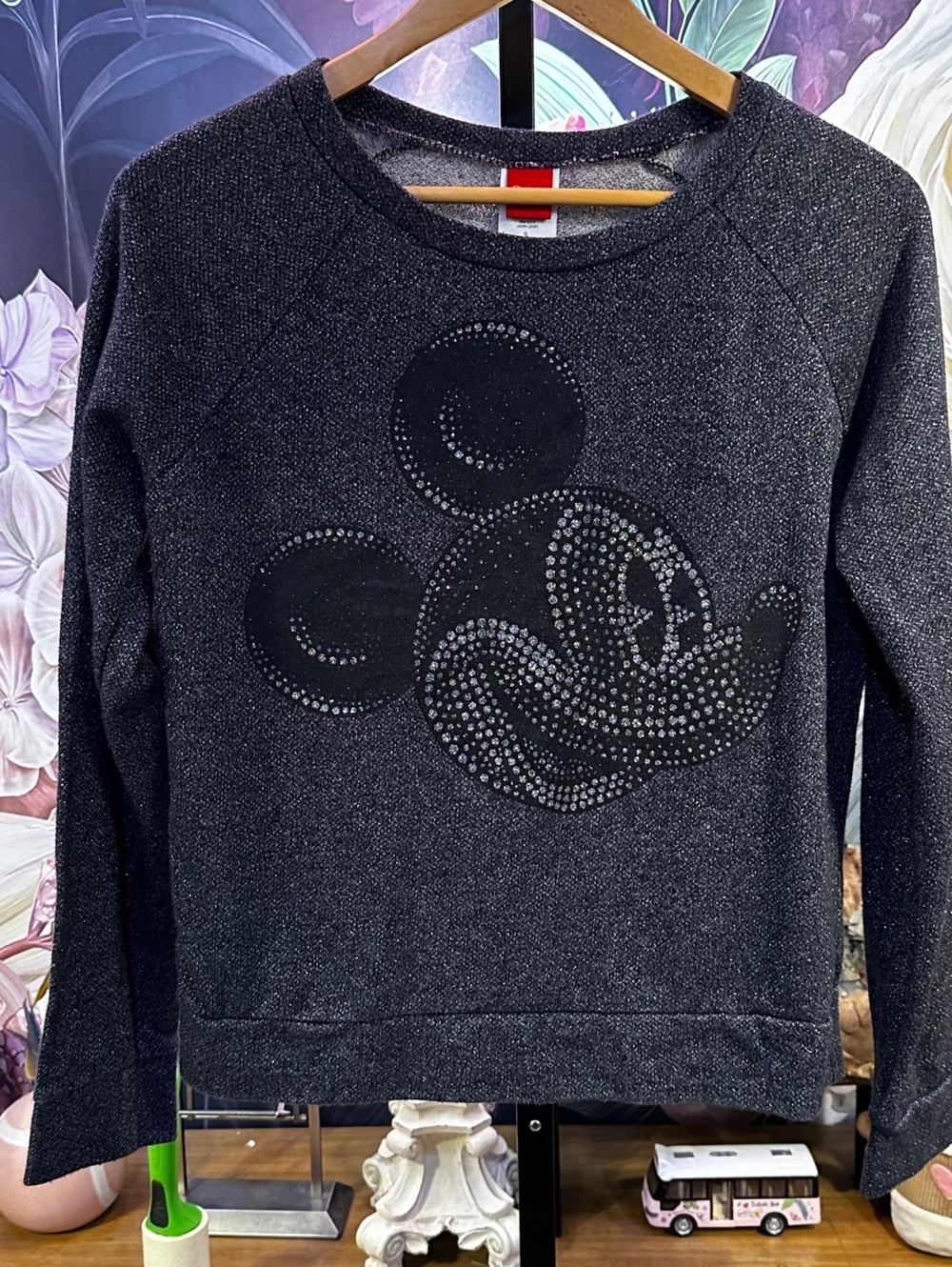 Disney L Cotton Mickey Rhinestone Sweater Metallic Sparkle Y2K Holiday Festival